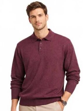 Brandini Men's Long-Sleeve Polo Sweater - Burgundy